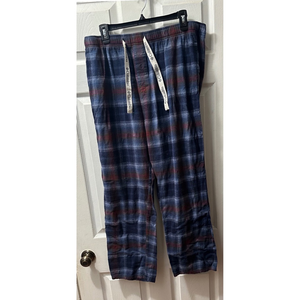 Columbia Mens Plaid Pajama Pants Blue Red Flannel Lounge Sleepwear Size L